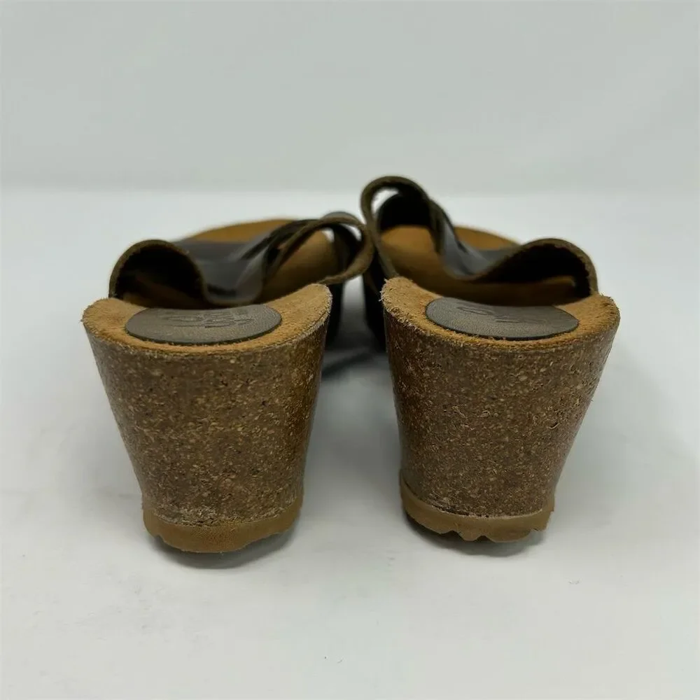 Yokono Women's Brown Leather Slip-On Wedge Sandals Size 9 Comfort Summer